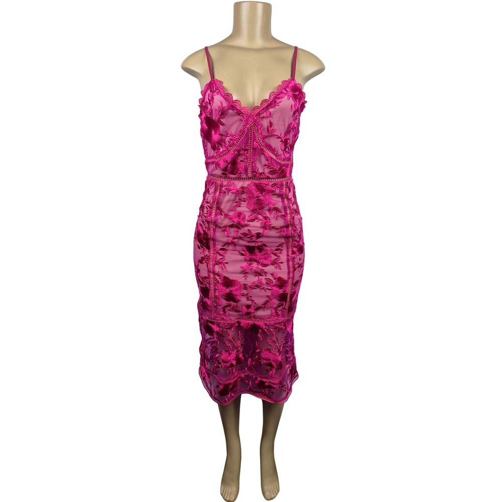 Lulus Magenta Pink Floral Embroidered Lace Midi Dress XS Coquette Barbiecore
